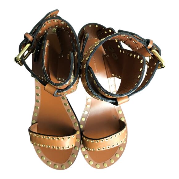 Isabel Marant Jaeryn Grommet Sandals Womens Sz 10 Brn Leather Studded block heel - Picture 4 of 7